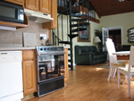 Beach rental house living room and eat in kitchen